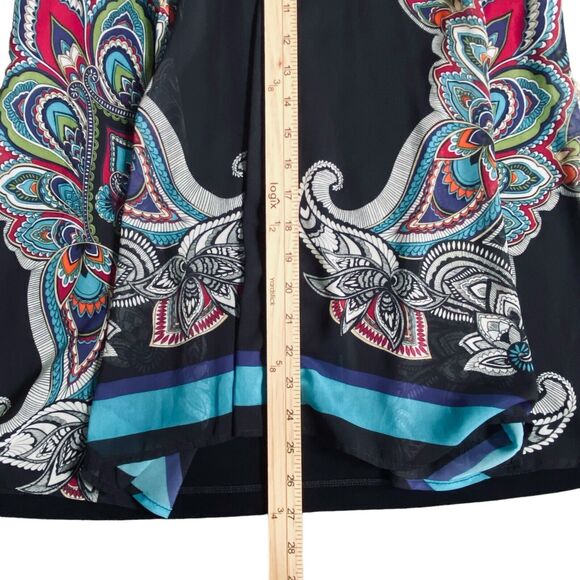 Chicos Travelers Cardigan Open Front Sz 1 US M Multicolor  Paisley Chiffon Flowy - Picture 4 of 5